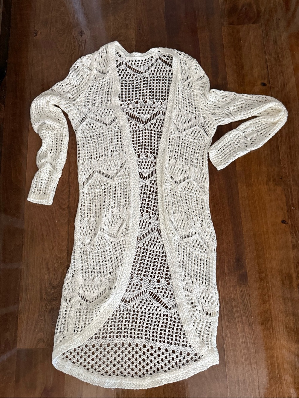 Long beautiful white cardigan size small intricate design
